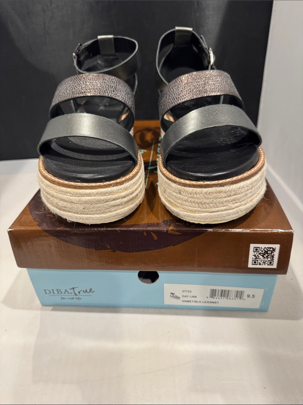 Diba True Day line Black & GNMT platform Sandal with Ankle Strap